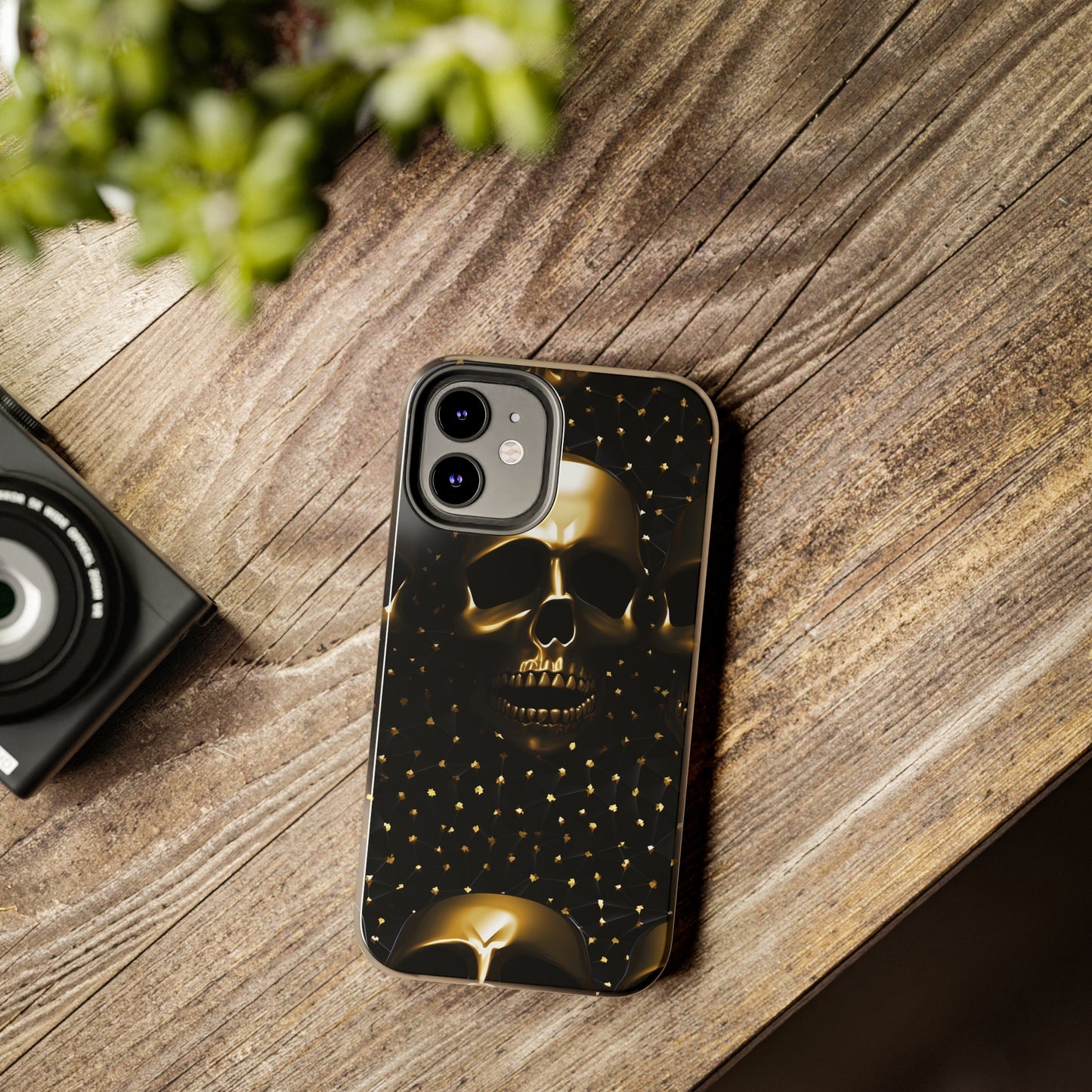 iPhone Tough Case | Dark Decadence: Gothic Gold Skulls and Studs  | Unveil Your Edgy Elegance