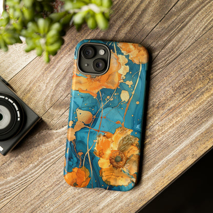 Gold Poppies Color Splash Floral Design Phone Case