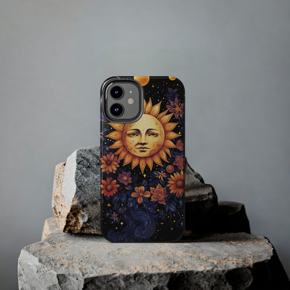 Cosmic Blooms: Floral Sun, Moon & Stars iPhone Case - Where Celestial Meets Botanical