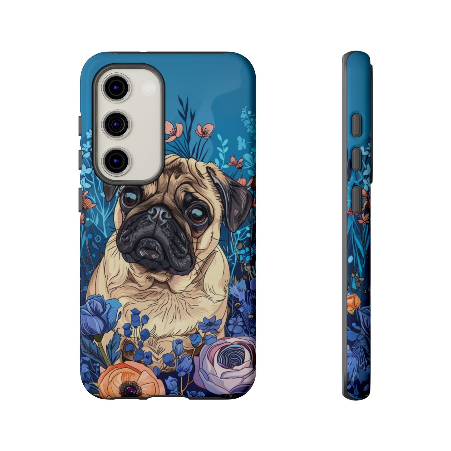 Cute Pug Dog Blue Floral Design Phone Case