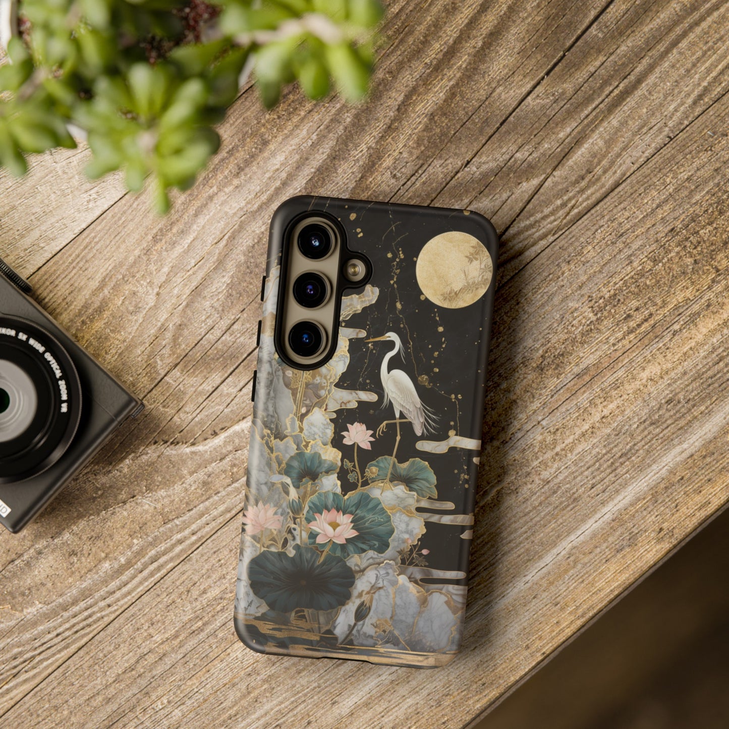 Heron and Moon Floral Zen Art Phone Case