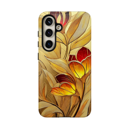 Gold Floral Art Deco Phone Case - White Marble Design