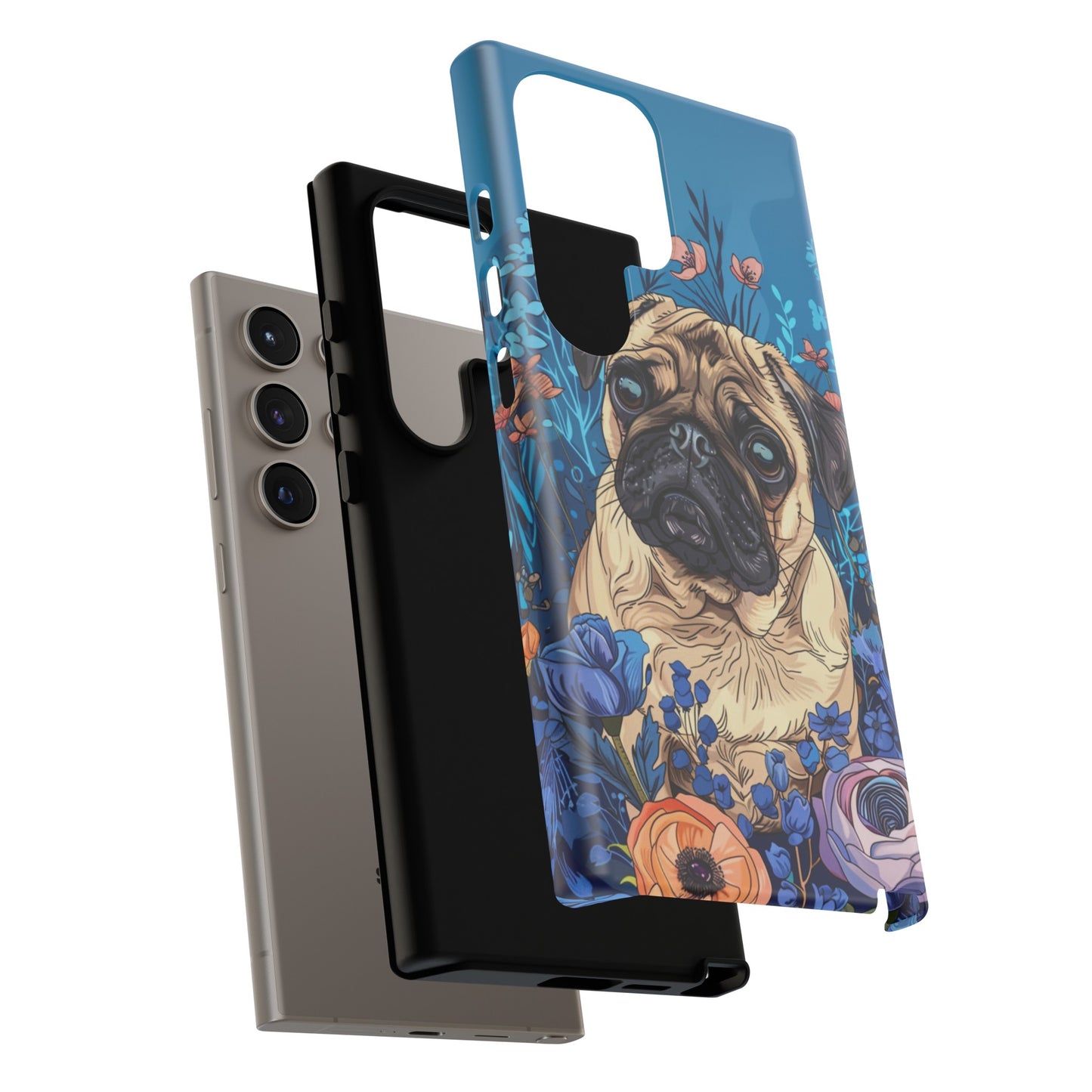 Cute Pug Dog Blue Floral Design Phone Case