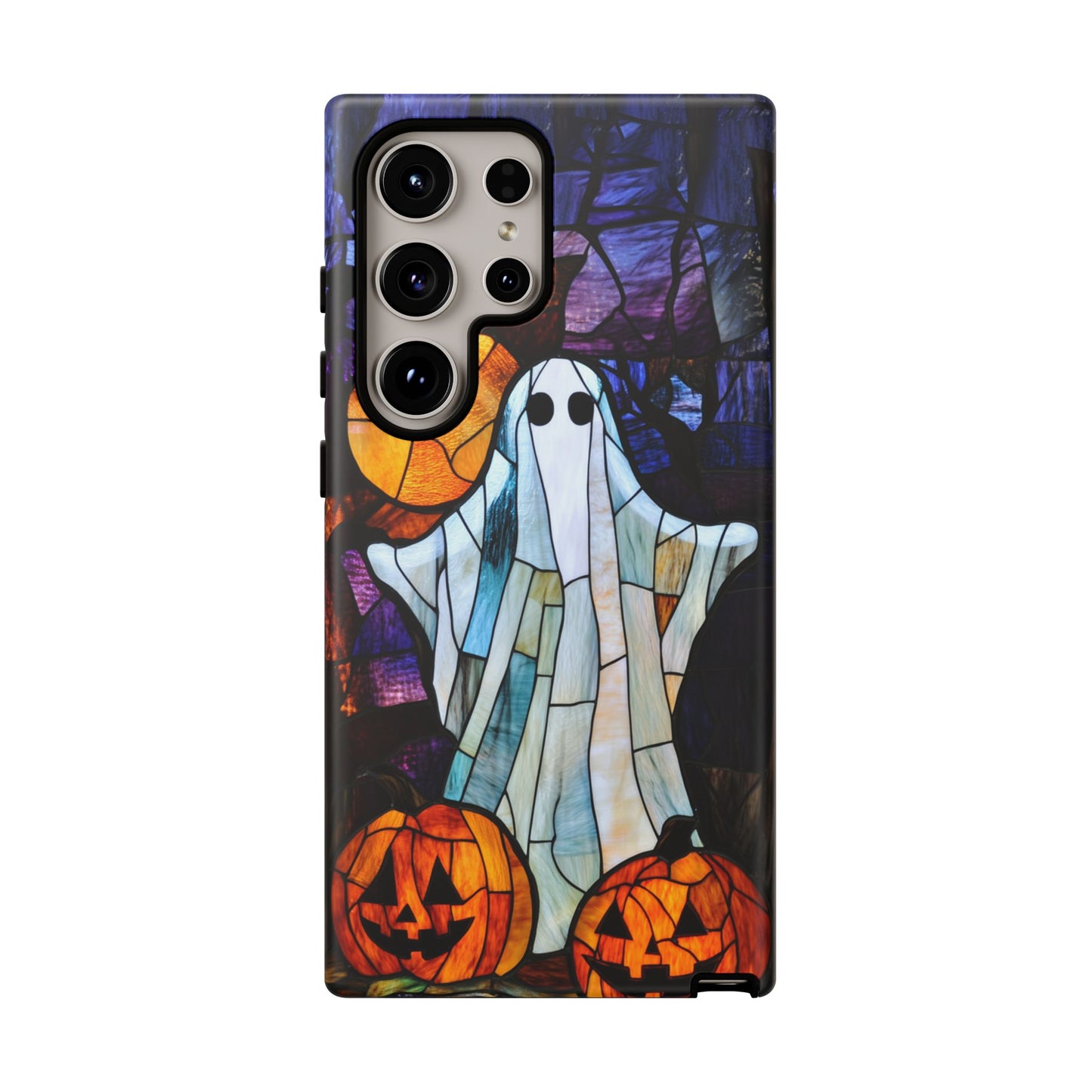 Stained Glass Halloween Ghost and Jack-o'-Lanterns Phone Cover