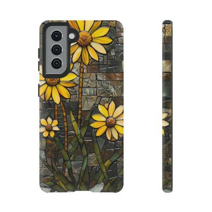 Yellow and Gold Daisy Mosaic Stained Glass Phone Case for iPhone 15, 14, Pro Max, 13, 12 & Samsung Galaxy S23, S22, S21, Google Pixel