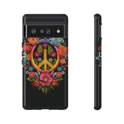 Peace Sign Embroidery Floral Hippie Style Phone Case