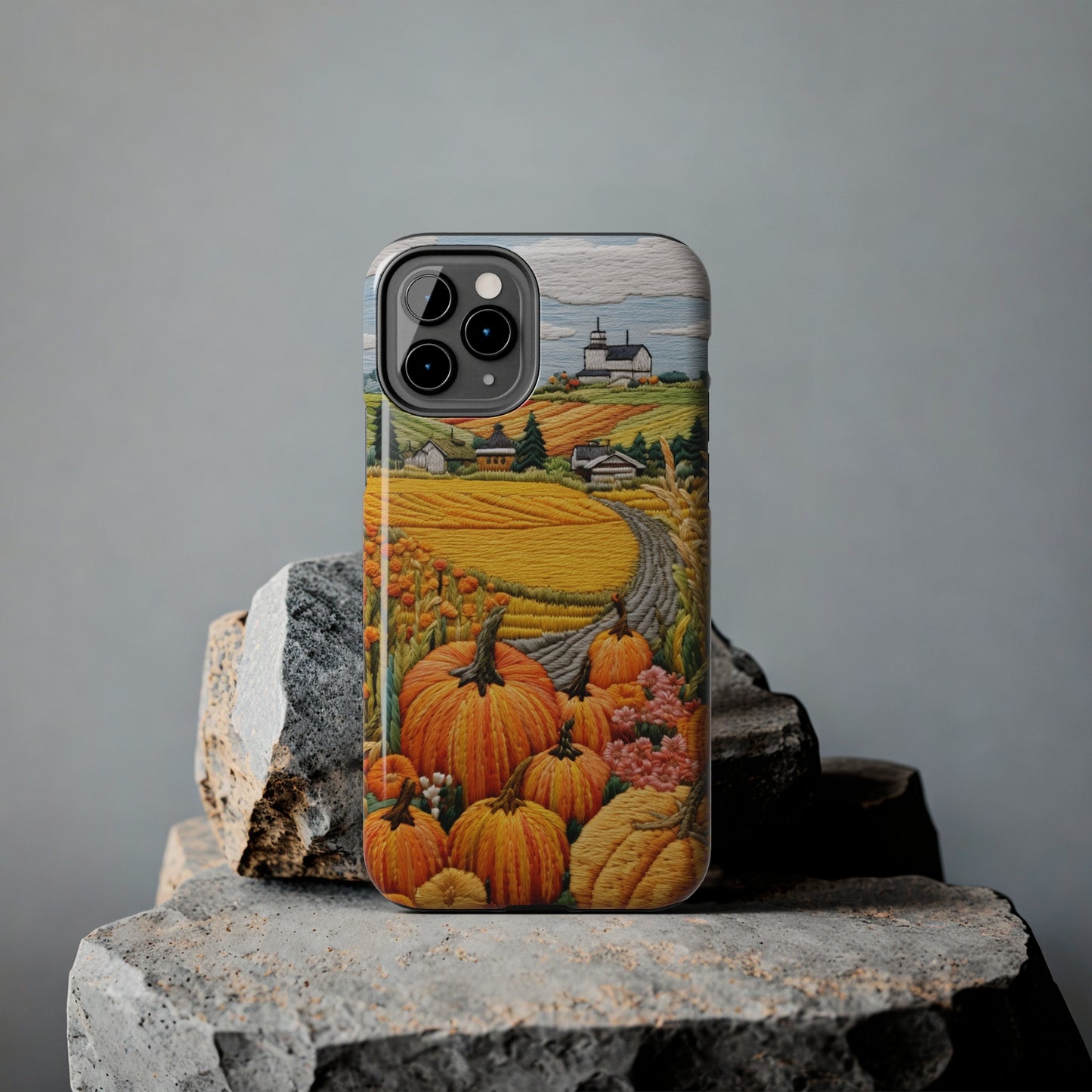 Harvest Hues: Halloween Pumpkin Patch | Embroidered Landscape for iPhone Range