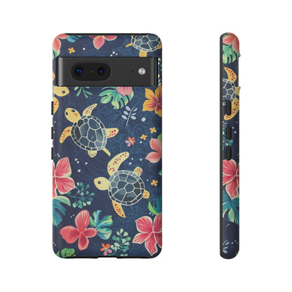 Undersea Floral Blue Sea Turtle Phone Case