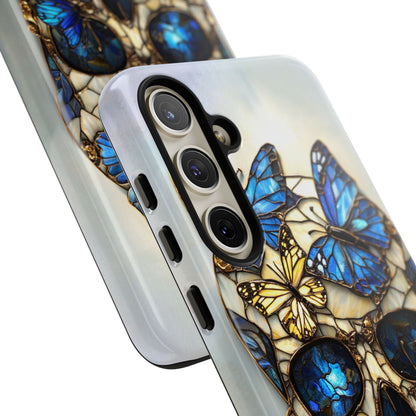 Gold and Blue Stained Glass Skull and Butterflies Phone Cover