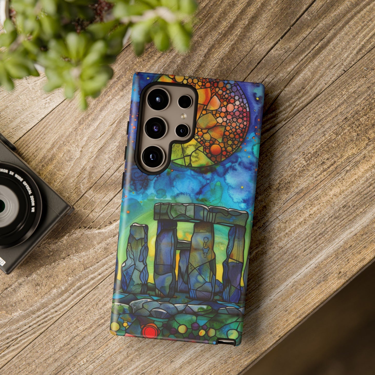 Stonehenge Neolithic Full Moon Stained Glass Watercolor Phone Cover