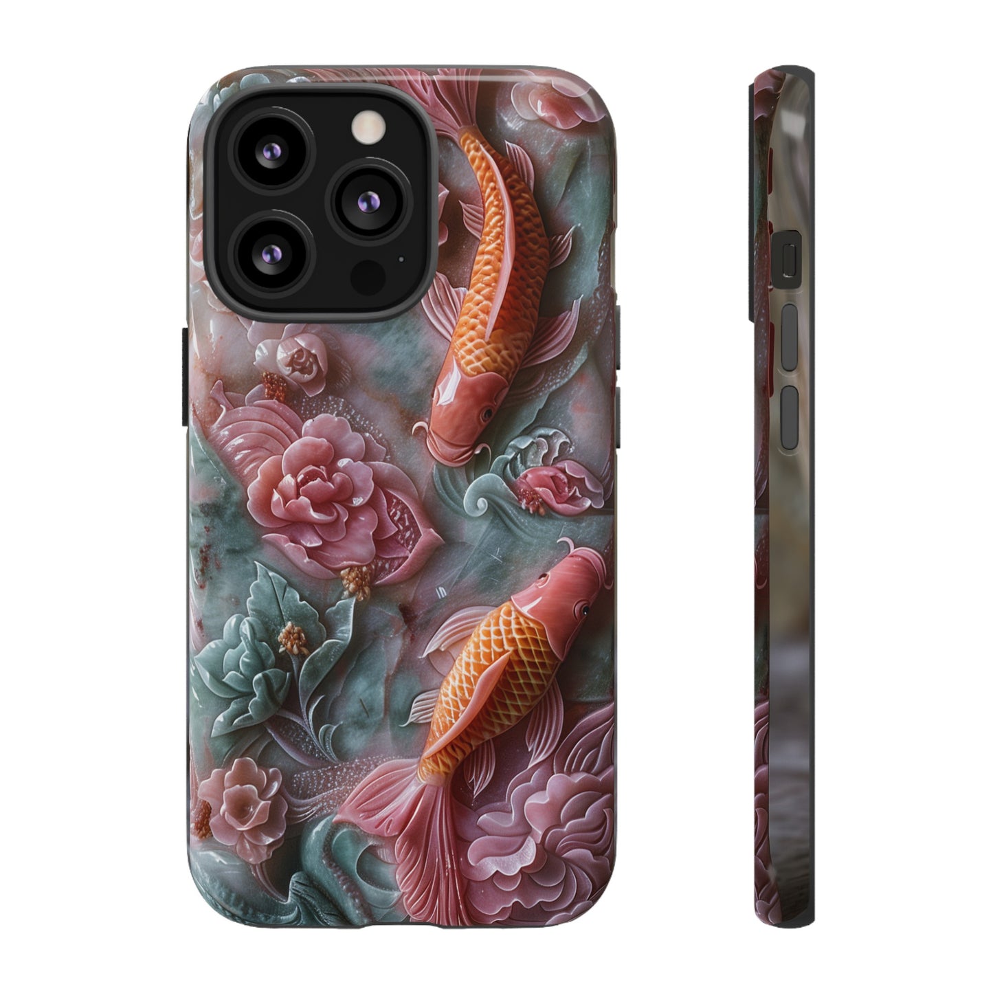 Pink Marble Fish Asian Jade Carving Koi Art Phone Case