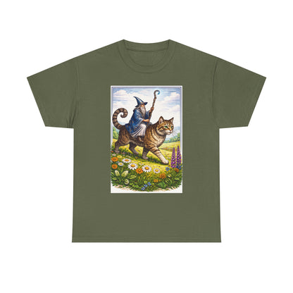 Wizard Cat Rider Vintage Fantasy T Shirt Funny Sorcerer Tee