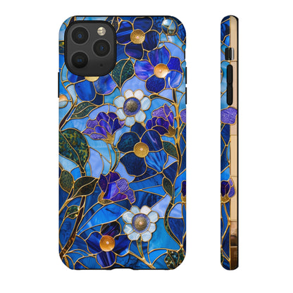 Blue Floral Stained Glass Gold Inlay Wild Flowers Phone Case