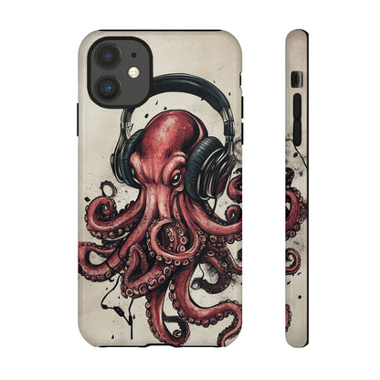 Retro Style Japanese Octopus Listening to Headphones Phone Cover