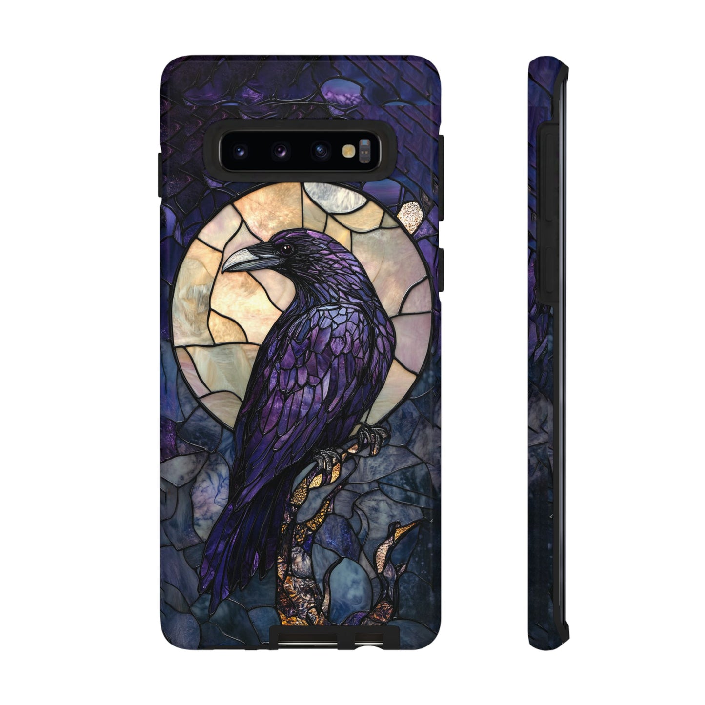 Halloween Phone Case Purple Raven Stained Glass Style Spooky Moon Phone Cover