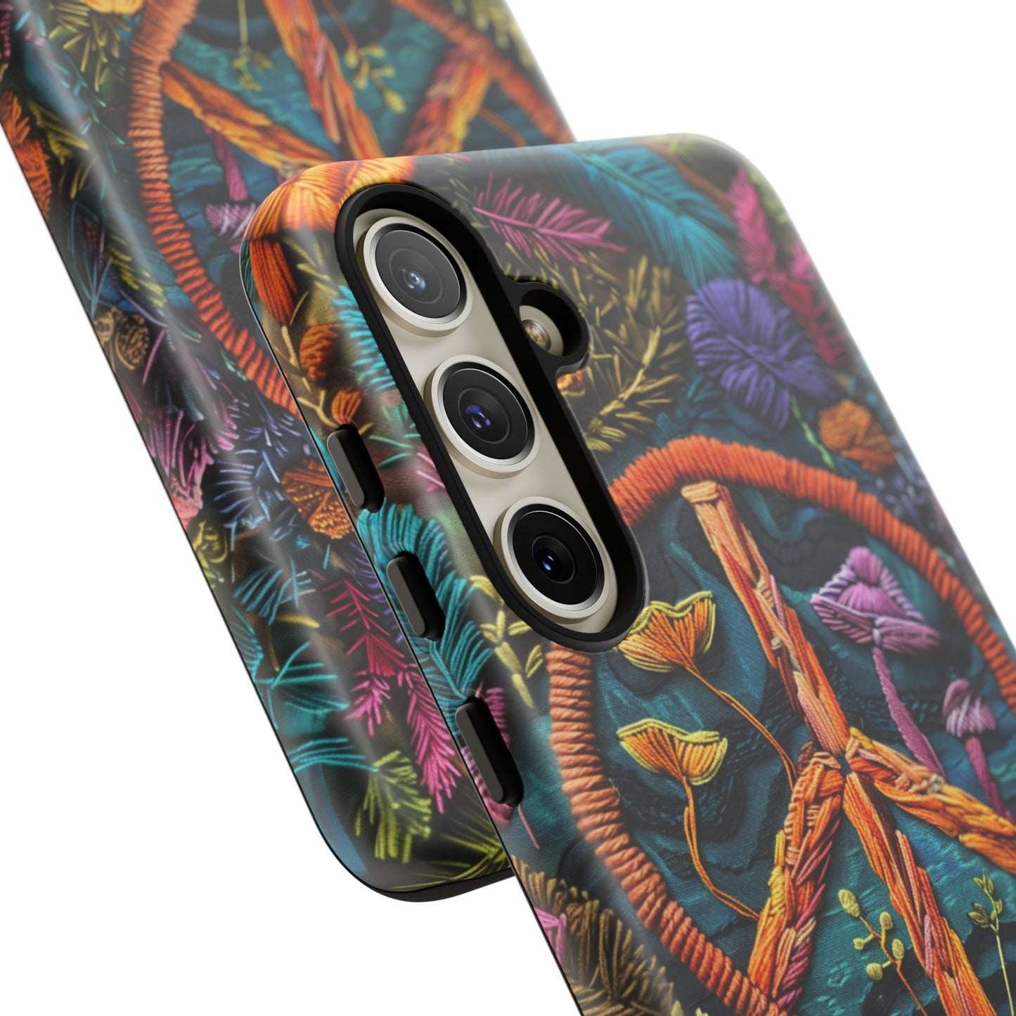 Embroidery Style Magic Mushrooms and Peace Sign Phone Case