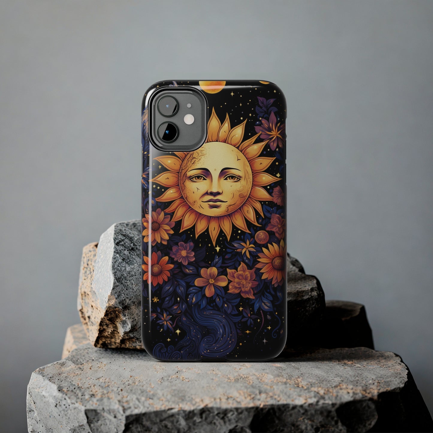 Cosmic Blooms: Floral Sun, Moon & Stars iPhone Case - Where Celestial Meets Botanical