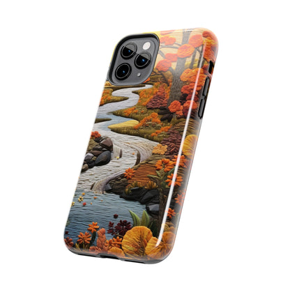 Enchanting Fall Landscape Phone Case | Vintage Boho Embroidery Style