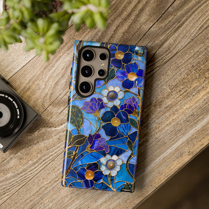 Blue Floral Stained Glass Gold Inlay Wild Flowers Phone Case