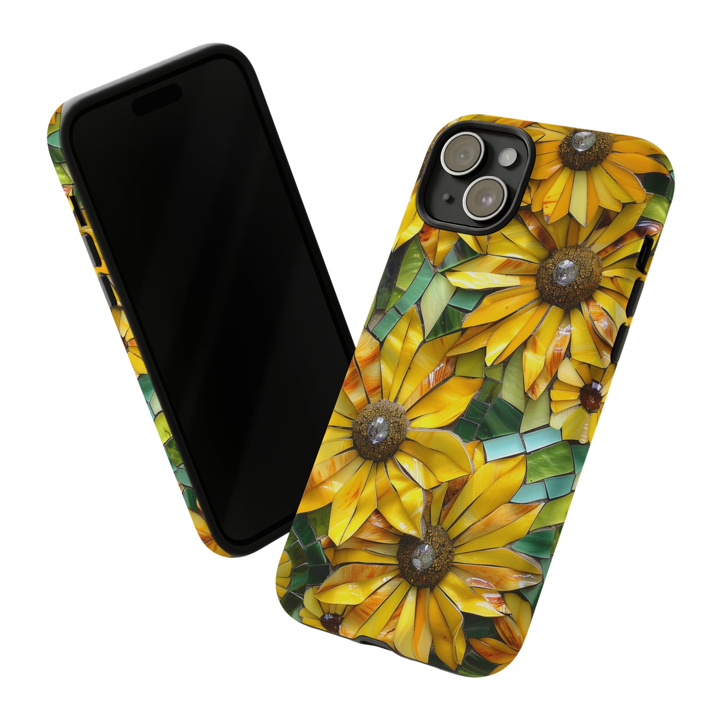 Yellow and Gold Daisy Mosaic Stained Glass Phone Case for iPhone 15, 14, Pro Max, 13, 12 & Samsung Galaxy S23, S22, S21, Google Pixel