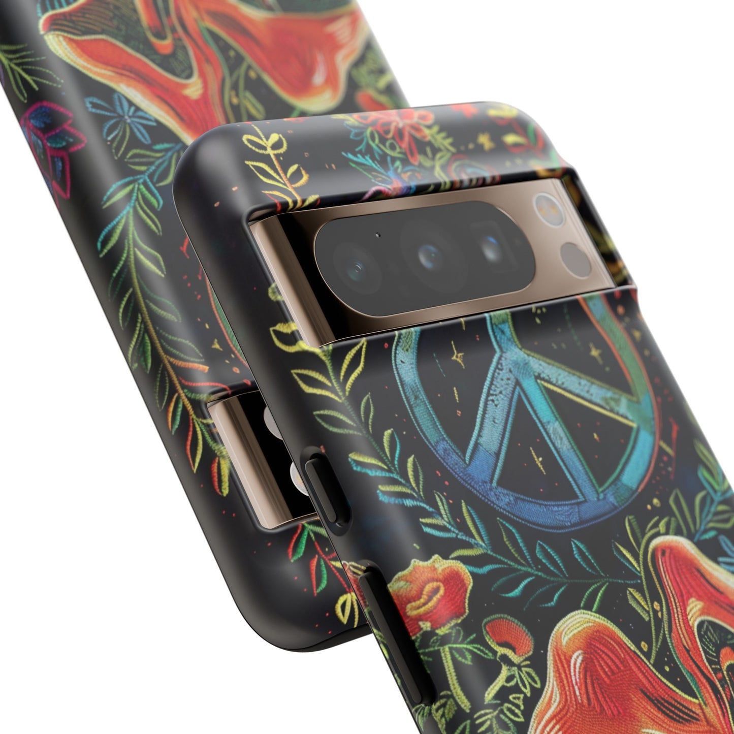 Embroidery Style Magic Mushrooms and Peace Sign Phone Case