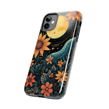 Boho Meets Cottagecore: Floral Sun, Moon & Stars iPhone Case – A Celestial Delight