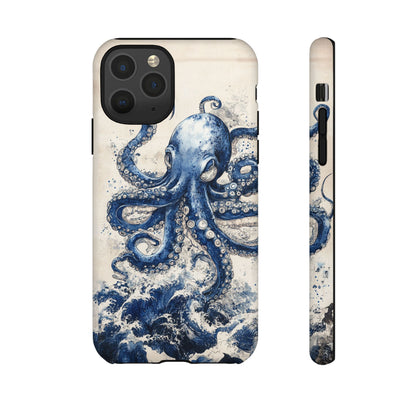 Vintage Japanese Art Style Blue Octopus and Waves Phone Cover