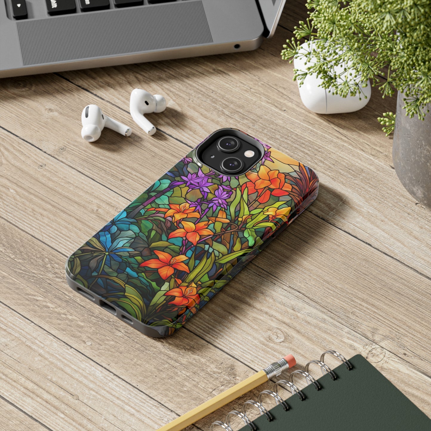 Stained Glass Phone Case Floral Aesthetic Art Nouveau Retro Samsung Galaxy Phone Tough Case iPhone 14 Plus 13 12 7 8 Se Hippie Boho