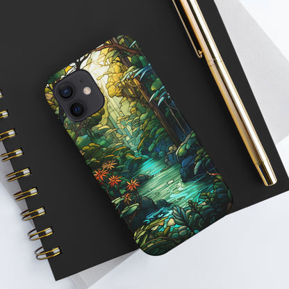 Stained Glass Phone Case Floral Aesthetic Art Nouveau Retro Samsung Galaxy Phone Tough Case iPhone 14 Plus 13 12 7 8 Se Hippie Boho