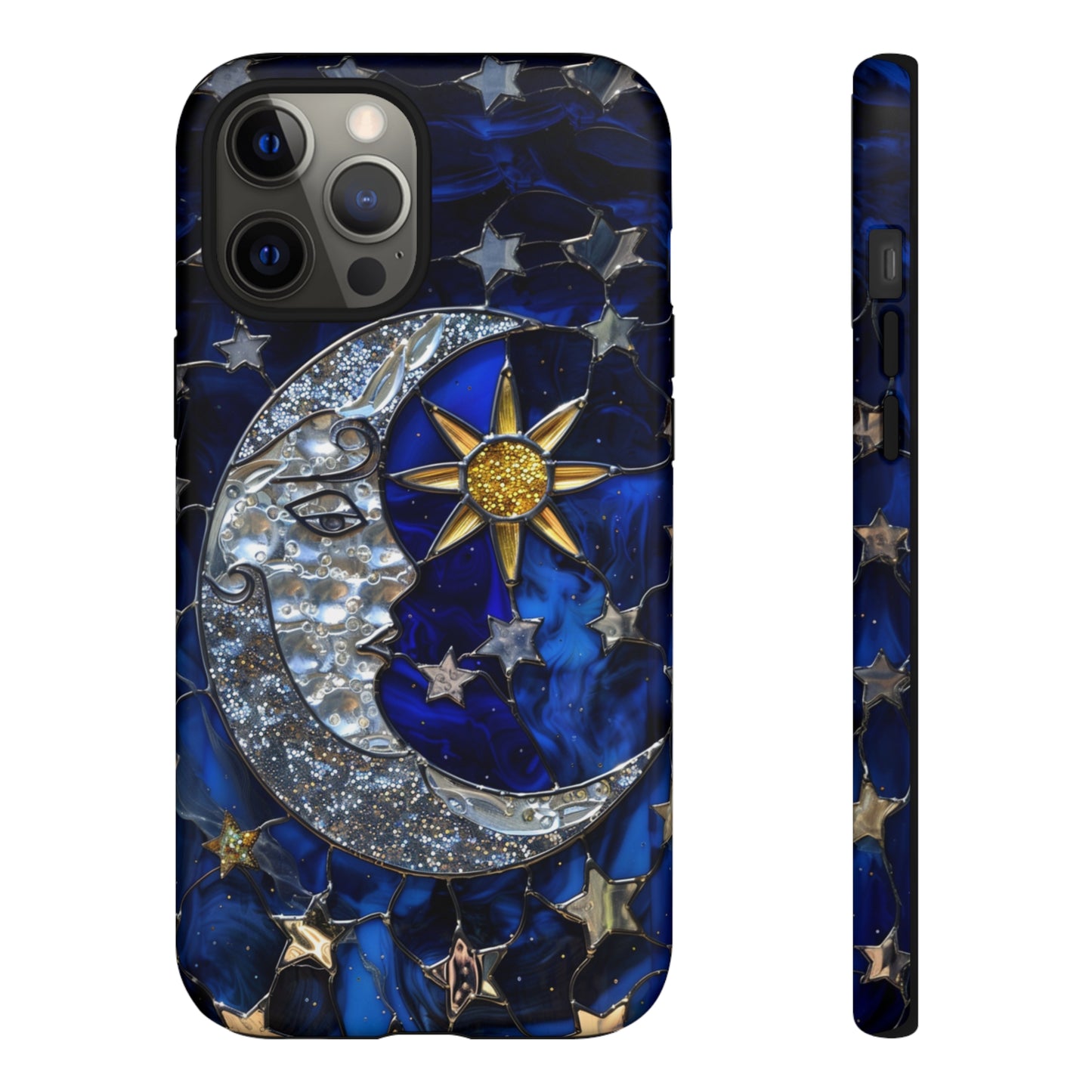 Cosmic Moon & Stars Stained Glass Starry Night Phone Case