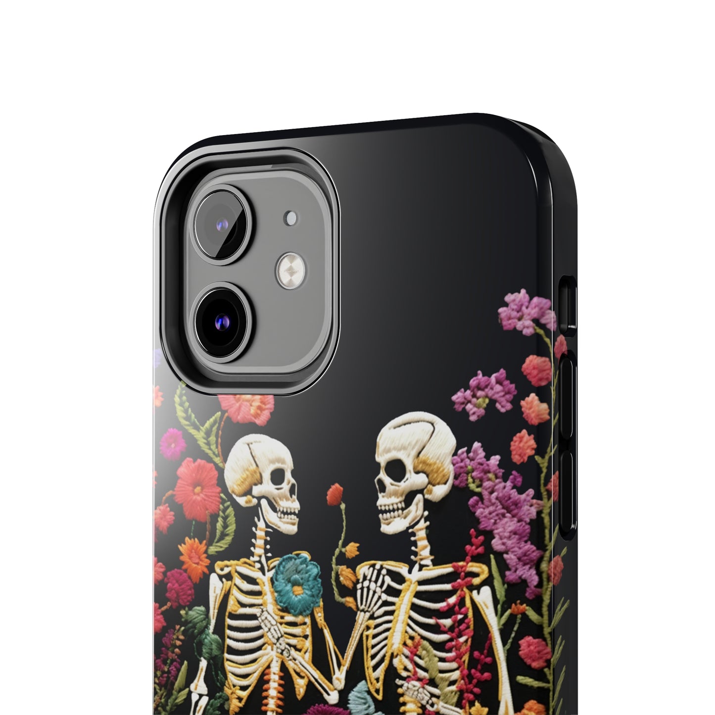 Love Halloween Skeletons Embroidery iPhone Case | iPhone X to iPhone 14 Pro Max