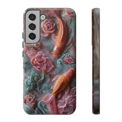 Pink Marble Fish Asian Jade Carving Koi Art Phone Case