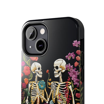 Love Halloween Skeletons Embroidery iPhone Case | iPhone X to iPhone 14 Pro Max