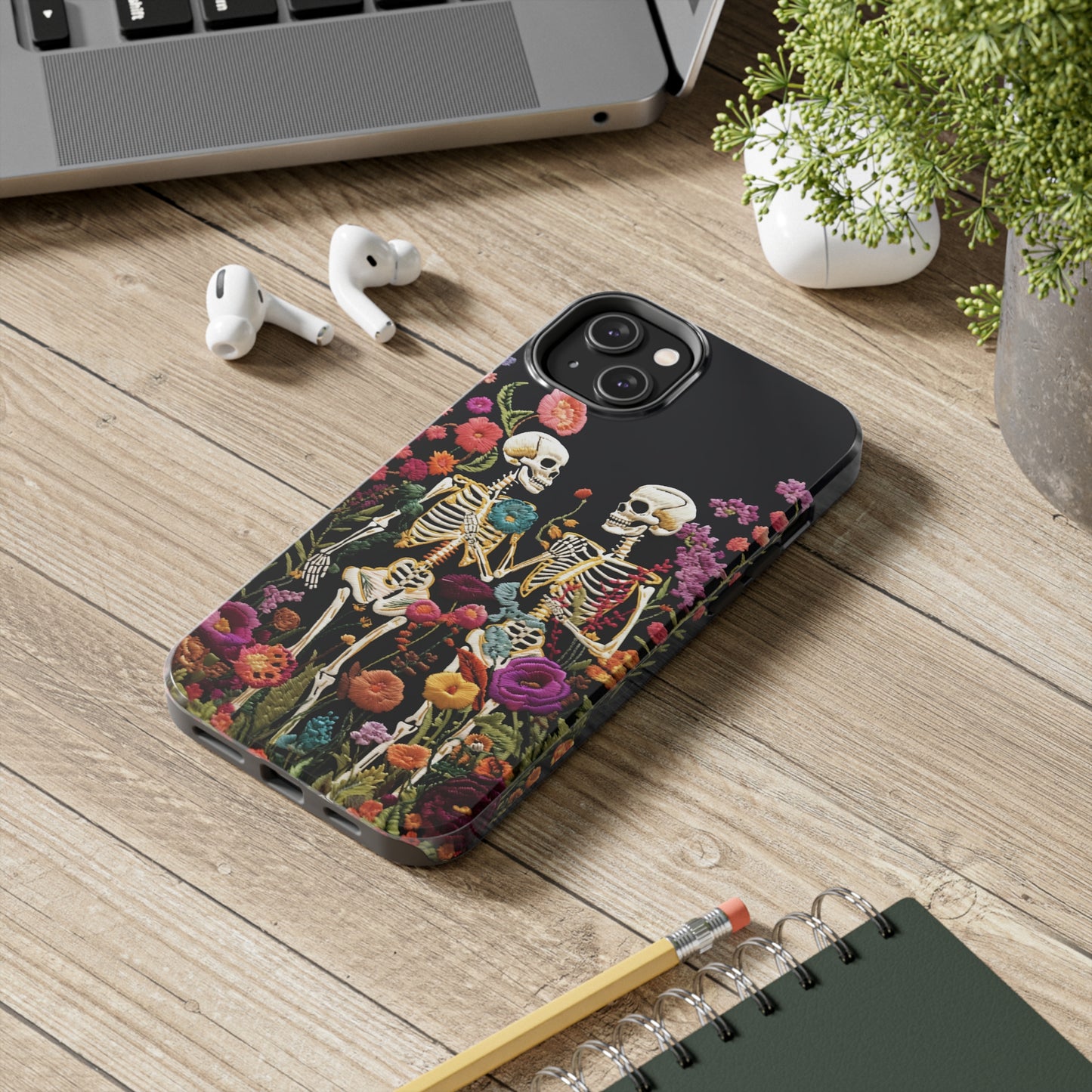 Love Halloween Skeletons Embroidery iPhone Case | iPhone X to iPhone 14 Pro Max