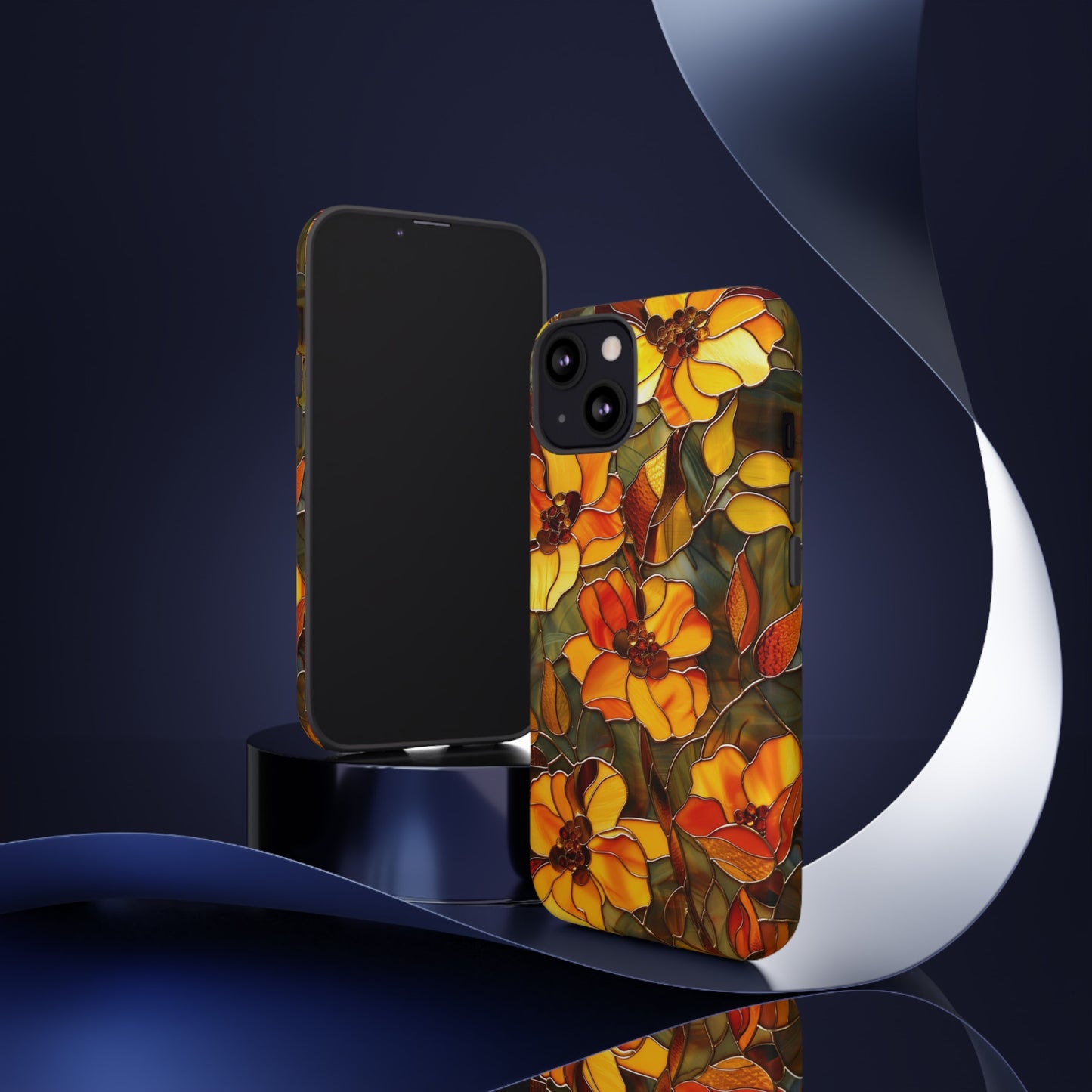 Orange Floral Phone Case Stained Glass Style