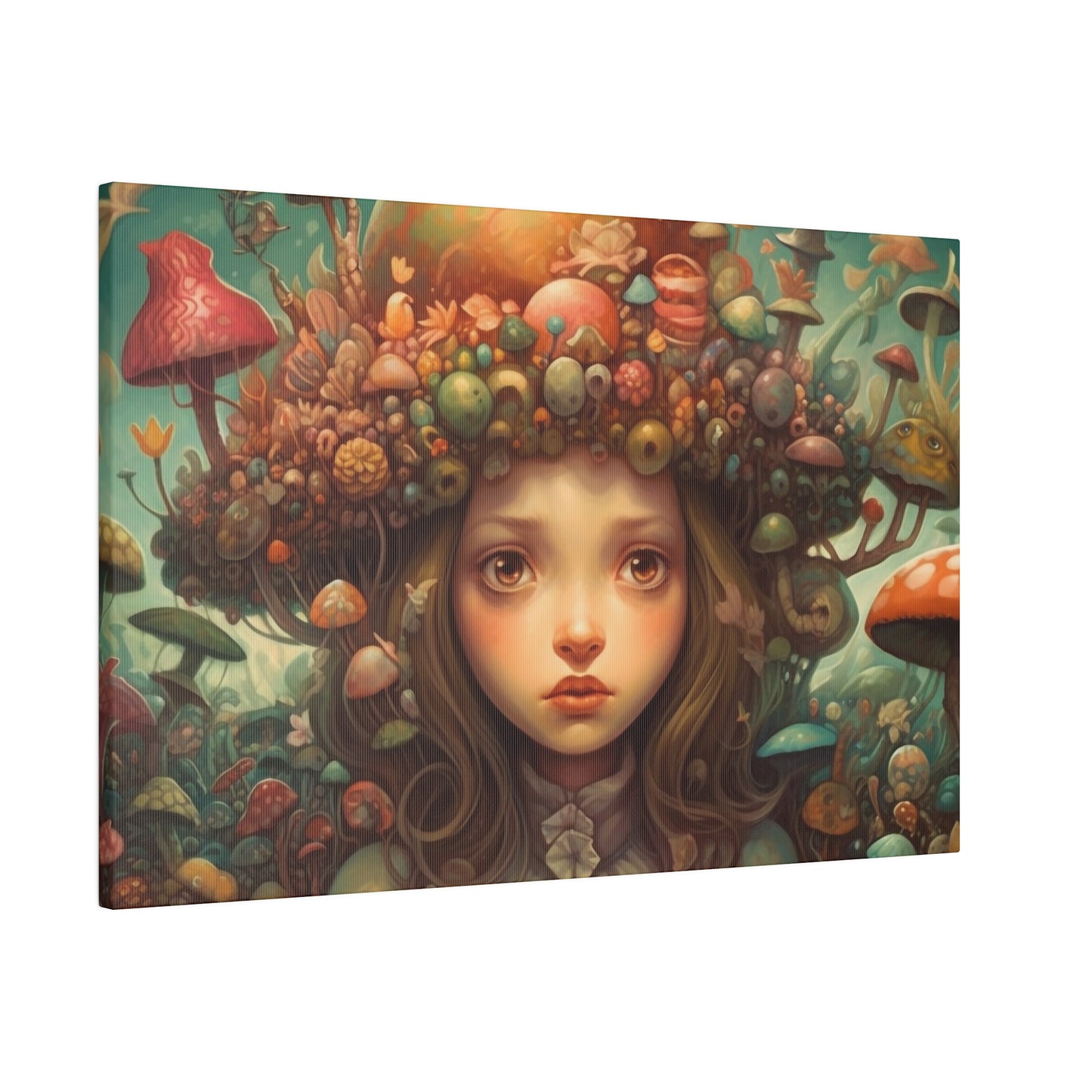 Surrealist Pop Art AI generated Head full of Magic Mushrooms | Stretched Canvas Print