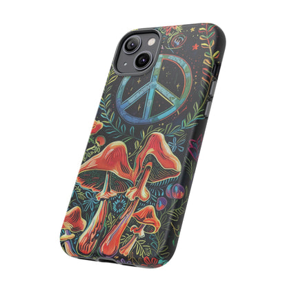 Embroidery Style Magic Mushrooms and Peace Sign Phone Case