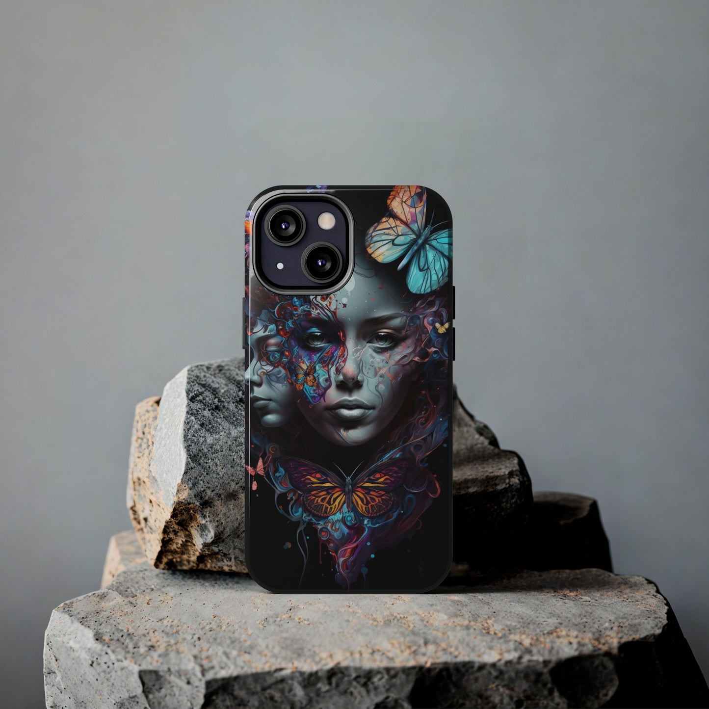 Synthwave Butterfly Girl Trippy Fantasy Art iPhone Case | Embrace the Futuristic Vibe with Whimsical Artistry