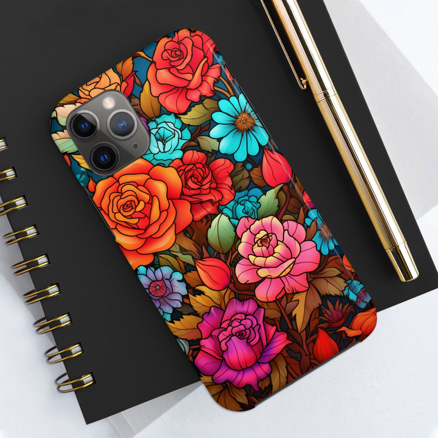 Stained Glass Tough iPhone Case | Trippy Psychedelic Flowers Floral Aesthetic Retro iPhone 14 Plus 13 12 7 8 Se Trendy Hippie Boho