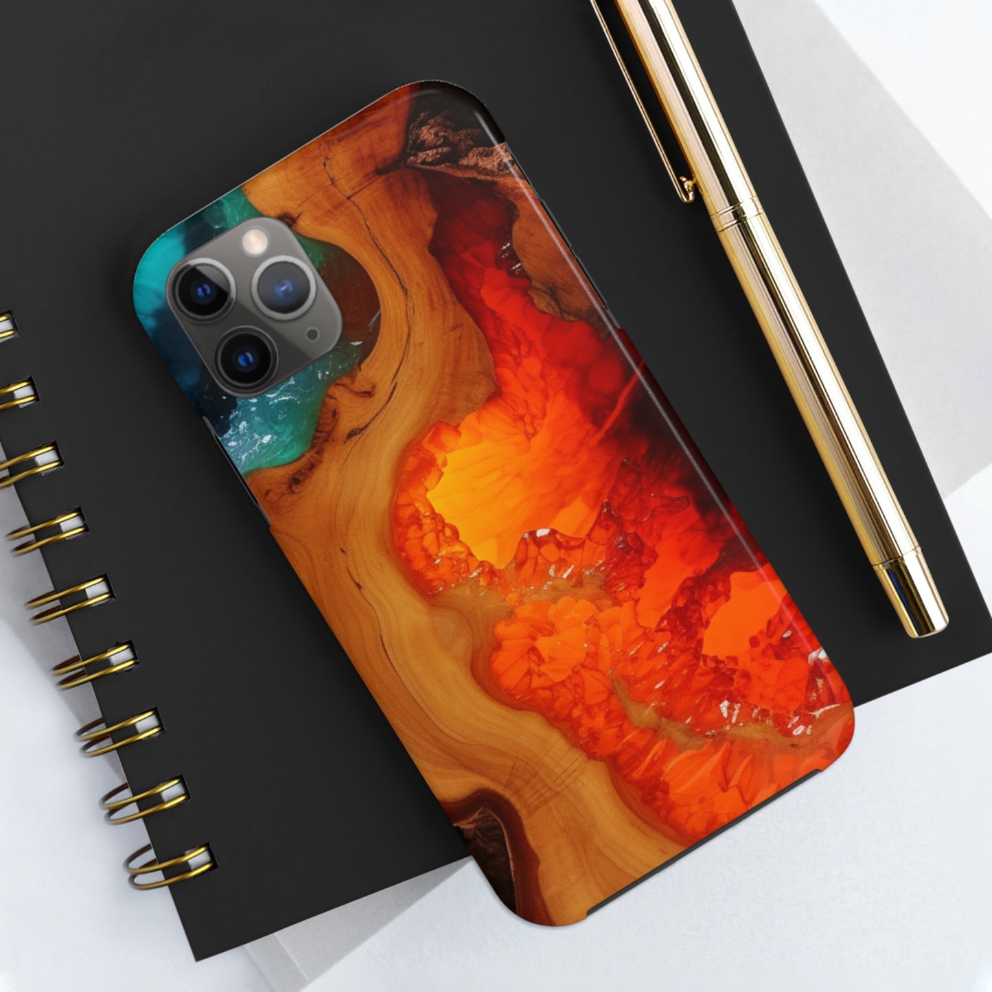 Faux Wood and Colorful Epoxy iPhone Case | Embrace the Beauty of Nature and Vibrant Artistry