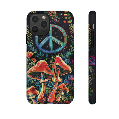 Embroidery Style Magic Mushrooms and Peace Sign Phone Case