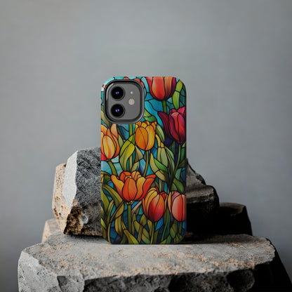 Stained Glass Tulip Floral Aesthetic iPhone Case | Embrace the Beauty of Nature in Full Bloom