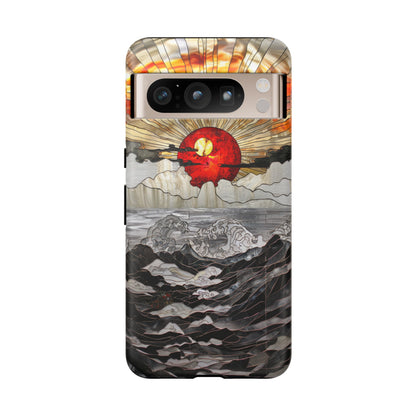 Japanese Rising Sun Phone Case Stained Glass Ocean Wave Phone Cover iPhone 15 Case