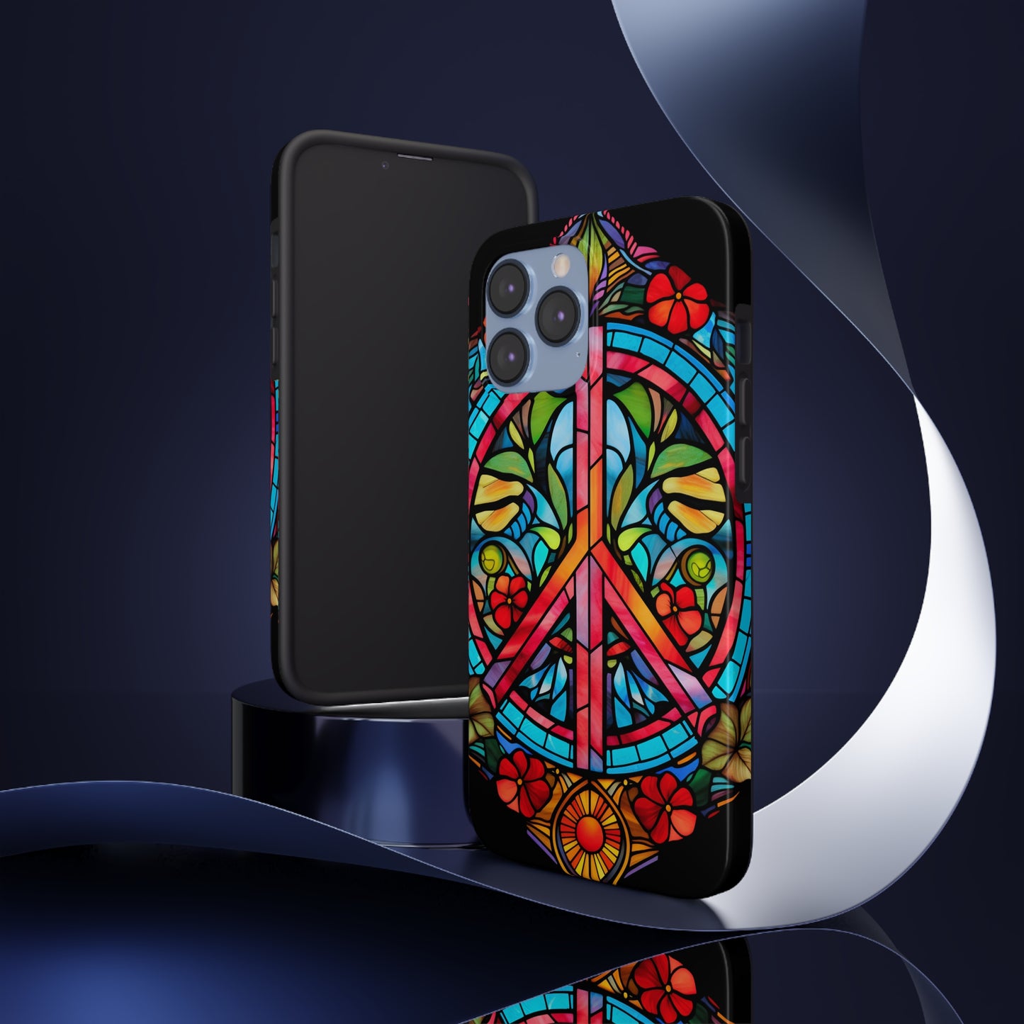 Peace Stained Glass Tough iPhone Case | Trippy Psychedelic Art Colorful Flowers Floral Aesthetic Retro iPhone 14 Plus 13 12 7 8 Se Trendy Hipp