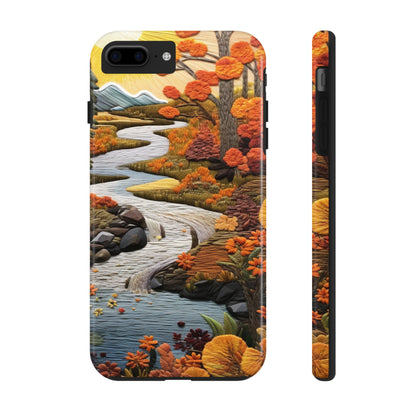 Enchanting Fall Landscape Phone Case | Vintage Boho Embroidery Style