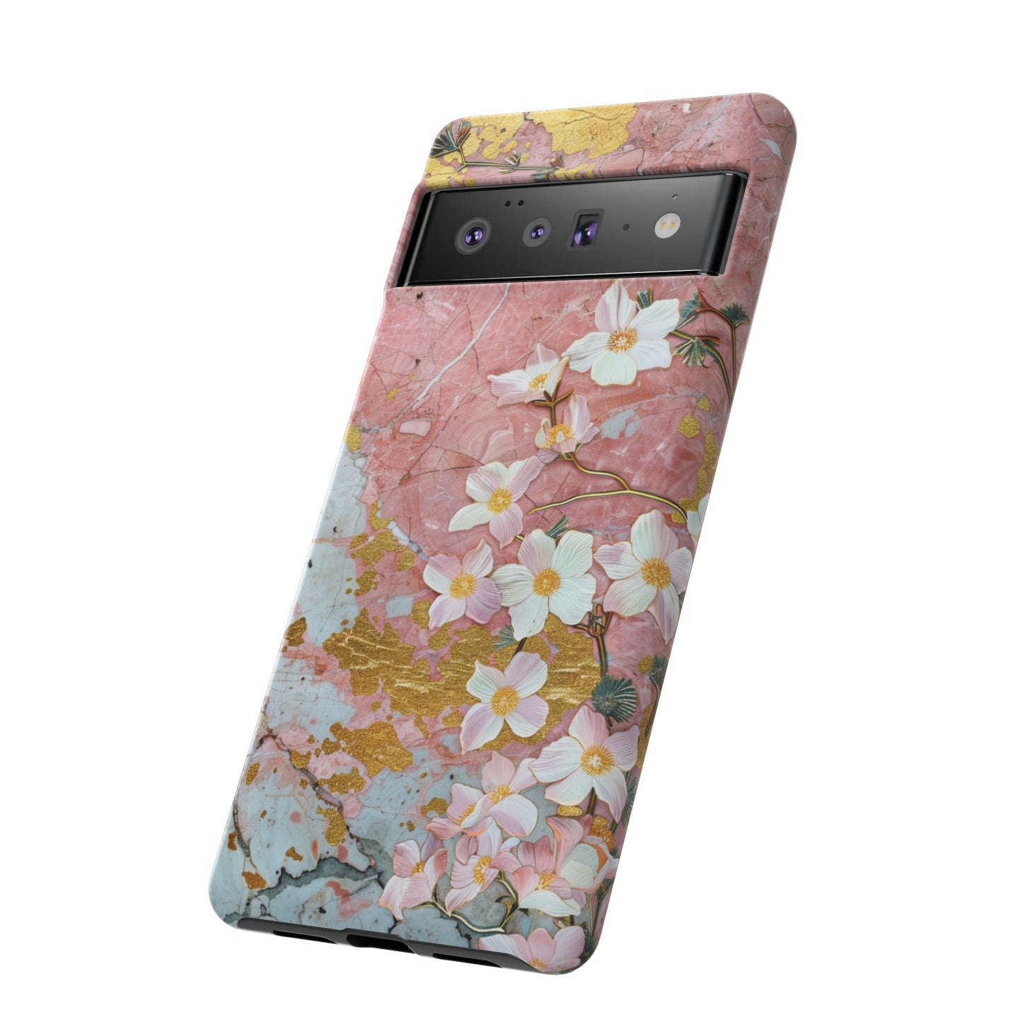 Pink Forget Me Nots Gold Floral Phone Case