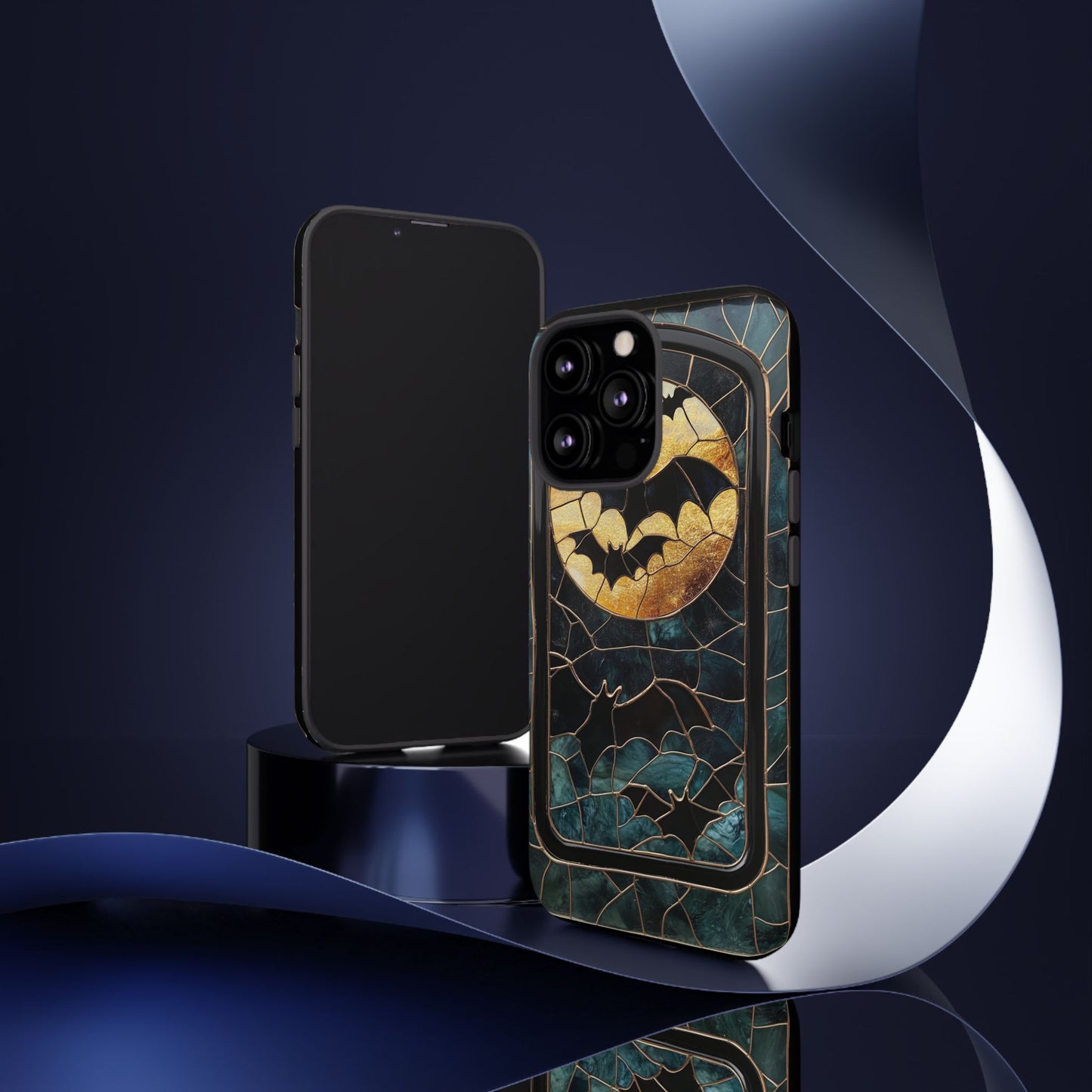 Halloween Phone Case Bats Stained Glass Style Spooky Moon Phone Cover