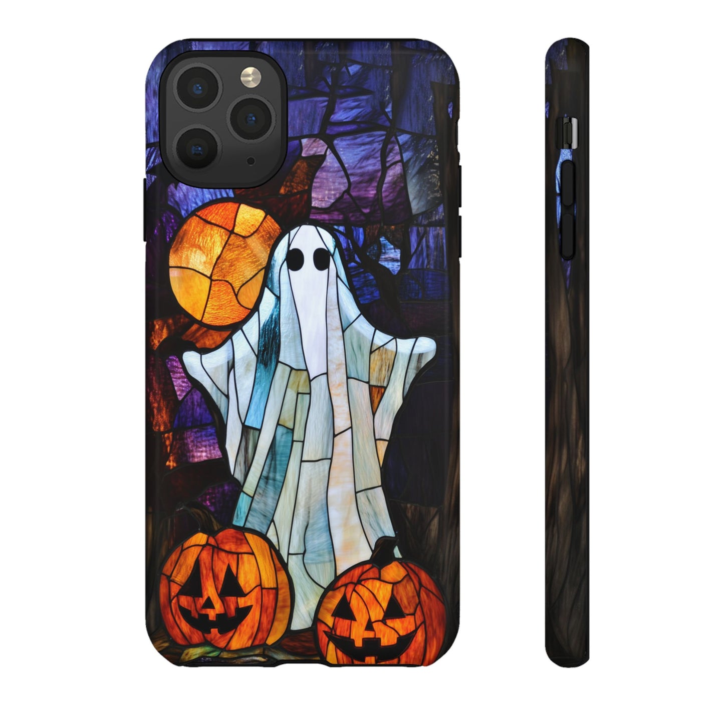 Stained Glass Halloween Ghost and Jack-o'-Lanterns Phone Cover