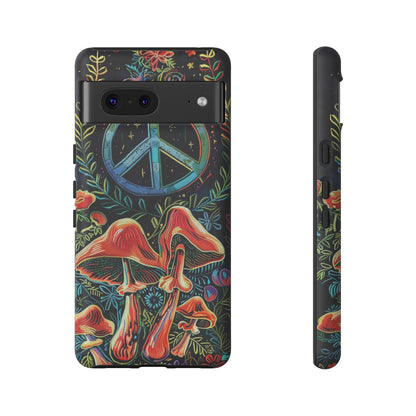 Embroidery Style Magic Mushrooms and Peace Sign Phone Case