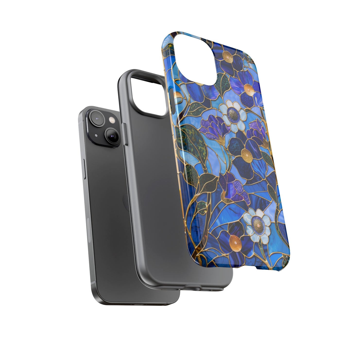 Blue Floral Stained Glass Gold Inlay Wild Flowers Phone Case